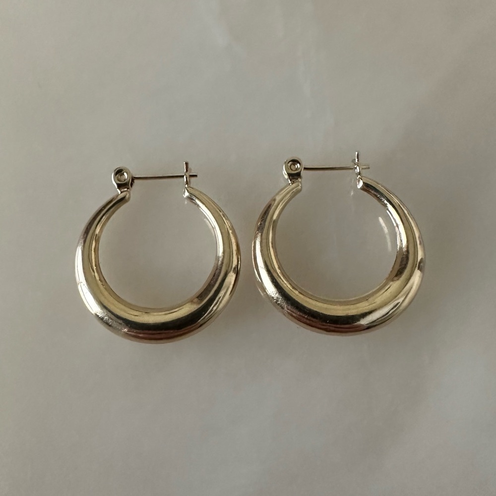 Glossy 14k Solid Gold Hoop Earrings - Picture 8 of 13
